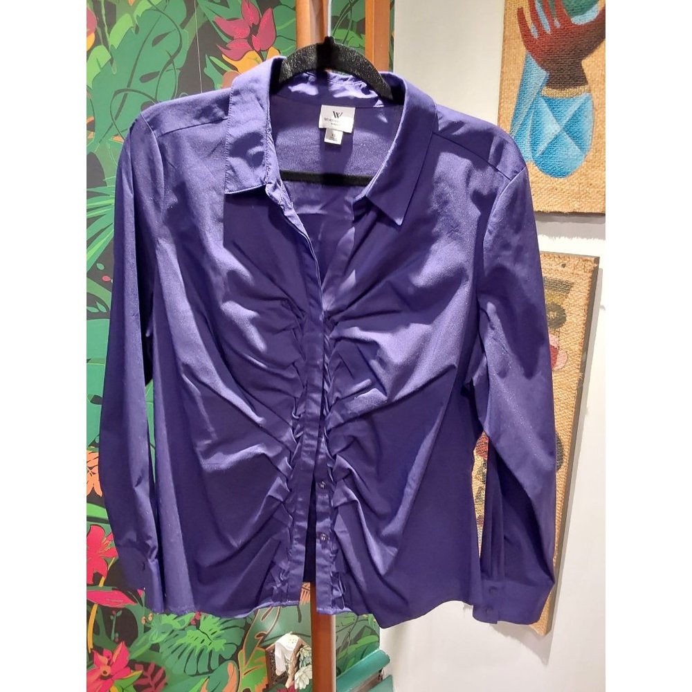 Worthington Women's Dark Purple Long Sleeve Ruched Stretch Dress Shirt. Sz XL - Picture 14 of 14